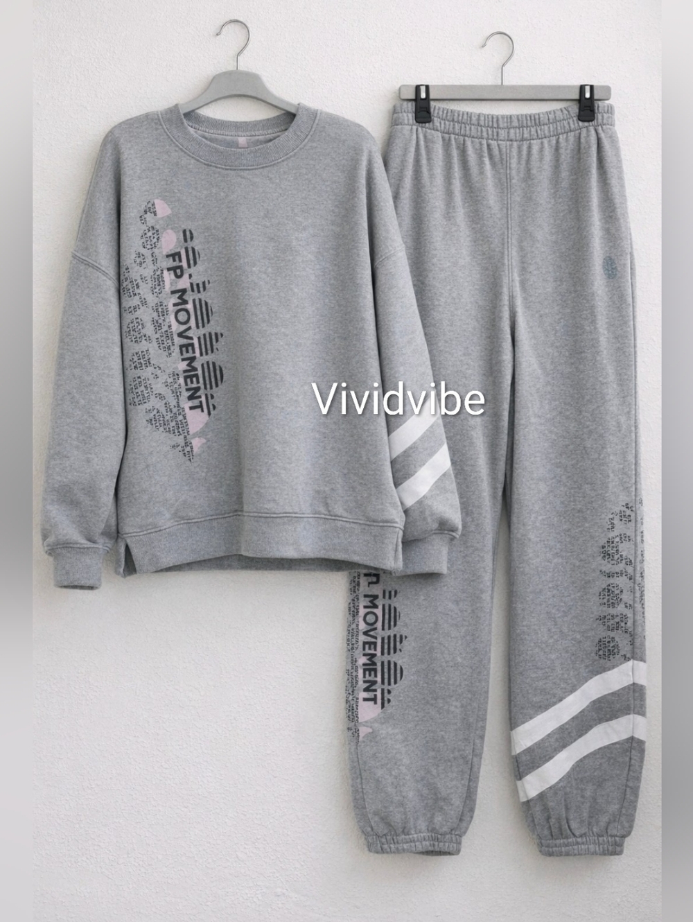 Free People Movement Allstar Oversized Graphic Sweater & Pants Set Gray X-Large